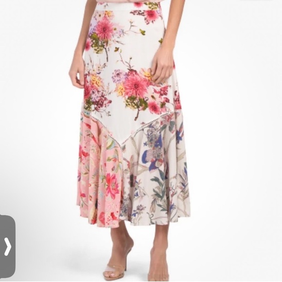 ZLEUROPE Dresses & Skirts - Cream and Pink Boho Maxi Skirt